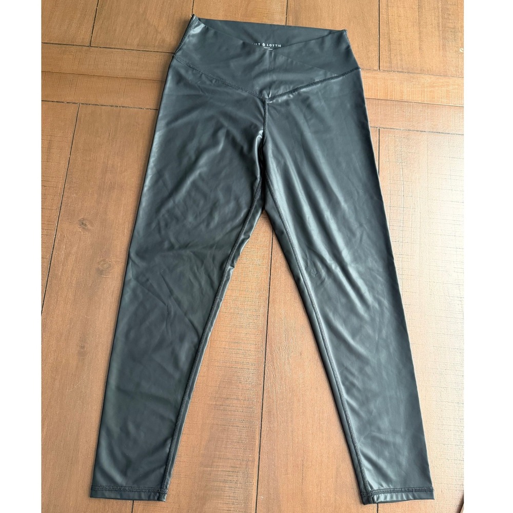 Lily & Lottie Black Faux Leather‎ Crossover Waist High Rise Leggings Large